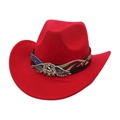 Classic bright red western cowboy hat with a brown decorative band and USA eagle metal logo - Red