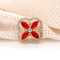 Golden clover accessory with red marquise crystals and sparkling rhinestones for DIY crafts - Red