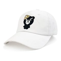 Berretto da baseball in cotone bianco con ricamo orsetto nero e visiera curva parasole - M (56-58cm) / Bianco