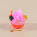 Miniatuur roze ijsbeker sleutelhanger met room en kers aan gouden ketting - Rood Paars