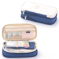 Navy blue telescopic canvas pencil case with a stand-up design and large capacity storage - 572 Navy/Beige