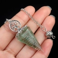 Green crystal hexagonal pendulum with copper wire and Tree of Life silver chain - Green Aventurine