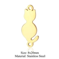 Golden stainless steel cat pendant for DIY jewelry making, size 8x20mm on white background - Sitting Cat / Gold
