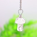 Handmade mushroom crystal necklace with white gemstone and silver wire wrapping - Clear Quartz Silver-tone