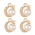 Close-up of gold star and moon pendants with pearls and rhinestones for DIY jewelry - Star and Moon Pearl (px1086-16)