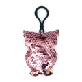Cute pink sequin owl keychain accessory with black plastic clip for bags and keys - Owl