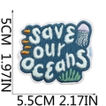 Detailed view of Save Our Oceans embroidery patch with precise size measurements - Ocean Conservation Theme Style (4号)
