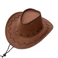 Sombrero de vaquero occidental de ante marrón con costuras negras y correa ajustable - Niños 54CM / Café Claro
