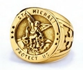 Gold stainless steel St. Michael signet ring with engraved prayer and cross details - Pure Gold Color