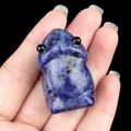 Hand-carved blue spotted natural stone frog figurine for micro landscape decor - Blue Sodalite
