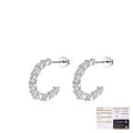 Elegantes pendientes de aro en forma de C de plata de ley S925 con piedras de moissanita - Estilo Moissanita en C (MSE0092) / Plata 925 / Plateado
