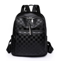 Classic black leather backpack with checkered embossing and functional metal zippers - Black