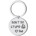 Portachiavi in acciaio inox con ciondolo tondo inciso Don't Do Stupid e cuore per papà - Acciaio STUPID-DAD