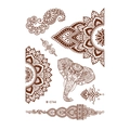 Brown henna temporary tattoo stickers with elephant and mandala patterns, style W-0744 - Elephant And Mandala Pattern (W-0744-S)