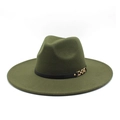 Detail of olive green wool fedora hat with black band and gold chain buckle accent - M (56-58cm) / Blue