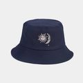 Detailed embroidery of sun and moon patterns on a navy blue cotton bucket hat - M (56-58cm) / Navy Blue