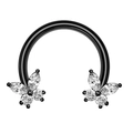 Black circular barbell nose ring featuring two symmetric cubic zirconia butterfly charms - Black Butterfly Zirconia Style