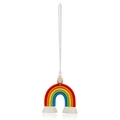 Handwoven rainbow car charm with colorful cotton rope, wooden beads and beige tassels - Red