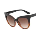 Cat eye glasses frame in black and leopard print with gradient tea lenses - Upper Black Lower Leopard / Gradient Dark Tea
