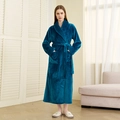 Dicker marineblauer Flanell-Bademantel für Damen und Herren mit Schalkragen und Gürtel - XL / Dunkelgrün (Damen)