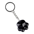Schwarze Katzenpfote Schlüsselanhänger aus Achat mit silbernem Metallring und Kette - Obsidian