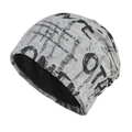 Bonnet en tricot gris de style urbain unisexe avec imprimé lettres noires et doublure chaude - L (58-60cm) / Gris clair