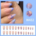 Mandelförmige Kunstnägel mit blauem French-Design, Silberglitzer und lila Schmetterlingen - W432 Schmetterling Französischer Stil Mit Kleber