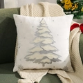 White Christmas tree embroidered square pillow case on a green sofa for festive home decor - Silver Christmas Tree/White