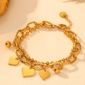 Gold double-layer stainless steel bracelet featuring pixel hearts and polished beads - Gold Style (I701)