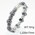 Silver punk skull bead bracelet for men in stainless steel, size 220x17mm, weight 101g - Style B / Steel