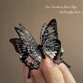 Exquisita pinza de pelo de mariposa de doble capa con purpurina plateada y negro - Negro Hielo