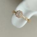 Golden S925 silver ring featuring a pink square zircon stone in a floral cluster setting - Gold Square Cluster Vintage Ring