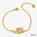Snake charm bracelet in 14K gold-plated stainless steel with round crystal stone - Snake Bracelet (SAK979)