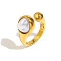 18K gold plated stainless steel open ring featuring a unique baroque faux pearl accent - Faux Pearl Snake Head Adjustable Ring - Gold