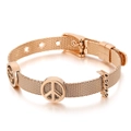 Rose gold mesh bracelet with peace sign sliders and adjustable buckle closure - Peace Bird Style (KB114063-KHY)