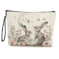 Easter bunny canvas makeup bag with moon illustration and black wristlet strap - Two Rabbits Under Moon Style (xy-081-6)