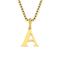 Polished 18K gold plated stainless steel necklace with letter A pendant on a box chain - Letter A-Gold