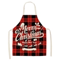 Red and black plaid Christmas apron with Merry Christmas text and Santa illustration - A11-Red Black Plaid Santa Sleigh