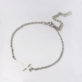 Gepolijste zilveren roestvrijstalen kruisarmband met verstelbare schakelketting op wit - Staalkleur / 20+5cm