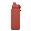 Terracotta 1L stainless steel water bottle with matte finish and portable ring lid - Brick Red - Sport