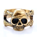 Anello teschio dorato stile punk gotico con dettagli neri e design a ossa incrociate - US 5 / Oro