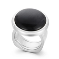 Exaggerated silver ring for women featuring a large round black stone with silky luster - US 6 / Silver Black Cat's Eye Style (KR107552-K)