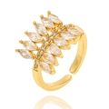 Adjustable 18K gold plated copper ring with marquise cut zircon stones in leaf design - Marquise Radiant Leaf Style