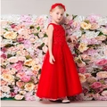 Rotes Mädchen-Partykleid aus Spitze ohne Ärmel mit mehrlagigem Tüllrock und Blumenstirnband - 80cm / Rot