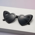 Fashion heart-shaped sunglasses in black frame with grey lenses and Babe logo - Babe Black