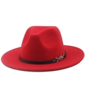 Classic red fedora wool felt hat with black leather band and silver buckle detail - M (56-58cm) / Red