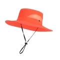 Orange wide-brim sun hat with breathable mesh side panels and adjustable wind cord - Orange