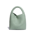 Sage green woven leather tote bag with a modern minimalist style and integrated handle - Avocado Green