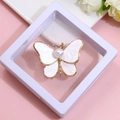 Gold butterfly brooch with pearl and mother of pearl inlay in a white display box - XZ088-Butterfly Pearl-Boxed