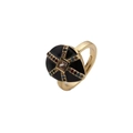 Anello placcato oro con smalto nero e zirconi colorati in design a goccia d'acqua - Aperto Regolabile / Nero